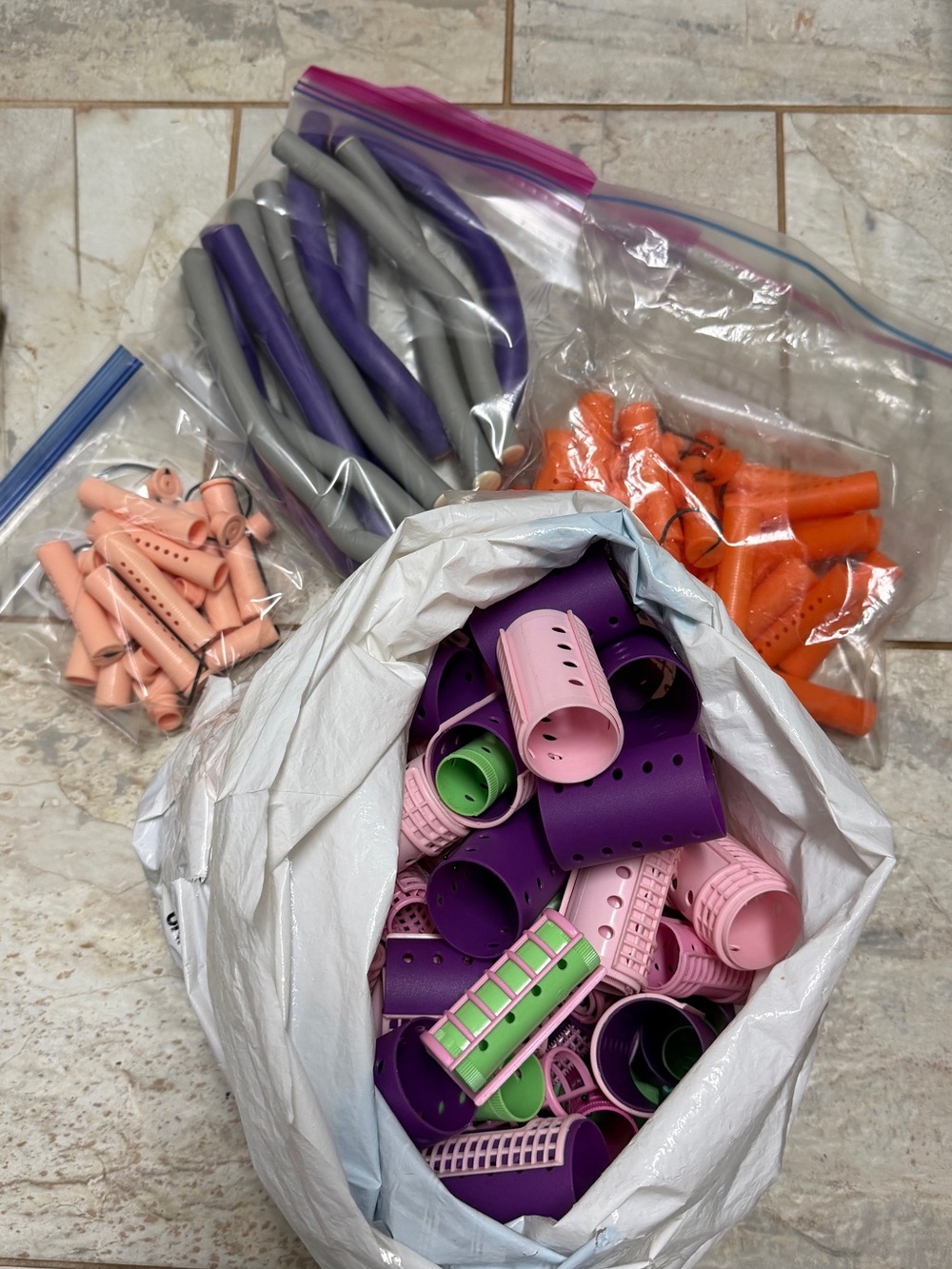 Mixed Hair Rollers Set in Purple, Pink, Green, Peach & Orange